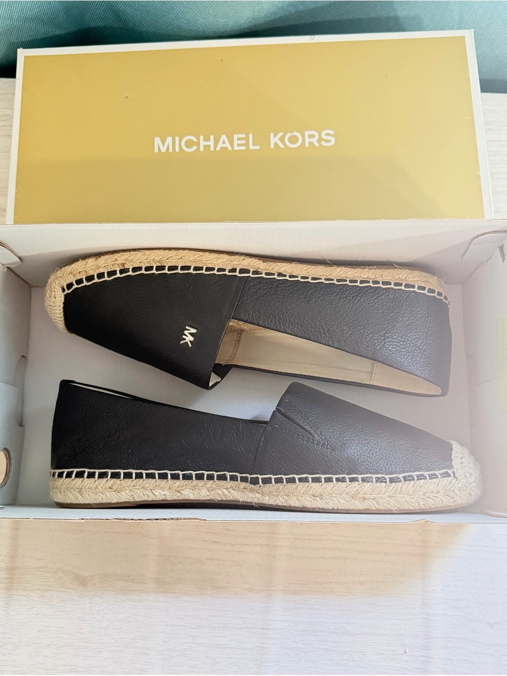 Michael Kors Black Leather Espadrille Slip-On Loafers